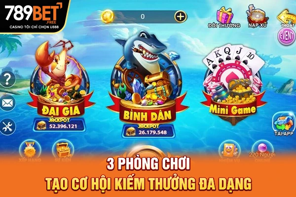 3 phòng chơi tạo cơ hội kiếm thưởng đa dạng